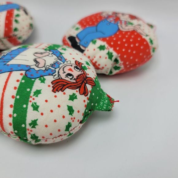 Raggedy Ann Andy Christmas Ornaments Lot 5 1978 Hand Sewn Stuffed Quilt Holiday - Picture 4 of 4